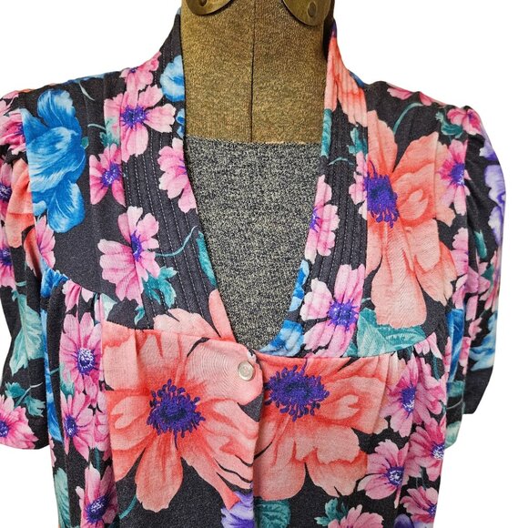 Vintage Lorraine Floral Button Down House Dress S Polyester Short Sleeve USA - Picture 5 of 10